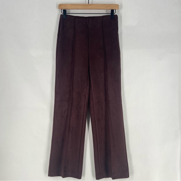 Ann Taylor The Wide Leg Faux Suede Pant Chocolate Brown High Rise NWT 0 Petite - Picture 2 of 15